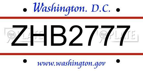 ZHB2777 District Of Columbia License Plate