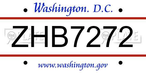 ZHB7272 District Of Columbia License Plate