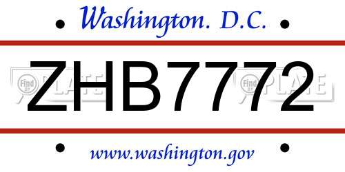 ZHB7772 District Of Columbia License Plate