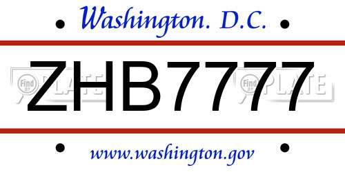 ZHB7777 District Of Columbia License Plate