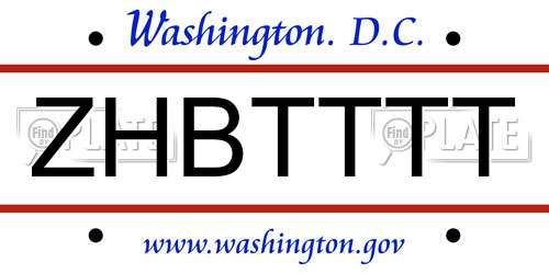 ZHBTTTT District Of Columbia License Plate