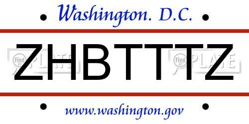 ZHBTTTZ District Of Columbia License Plate
