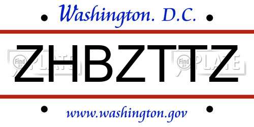 ZHBZTTZ District Of Columbia License Plate