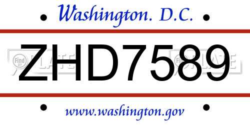 ZHD7589 District Of Columbia License Plate