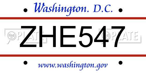 ZHE547 District Of Columbia License Plate