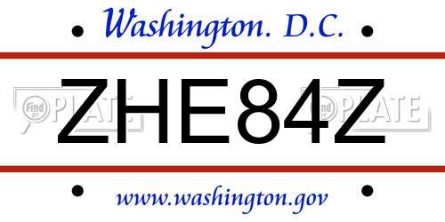 ZHE84Z District Of Columbia License Plate