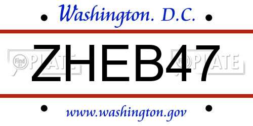 ZHEB47 District Of Columbia License Plate