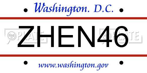 ZHEN46 District Of Columbia License Plate