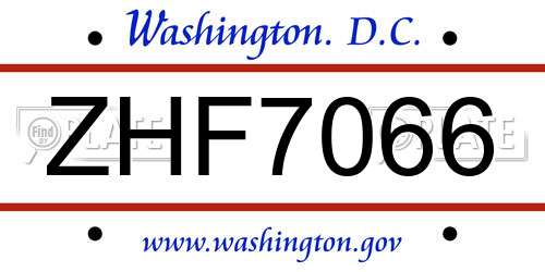 ZHF7066 District Of Columbia License Plate
