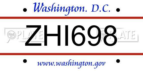 ZHI698 District Of Columbia License Plate