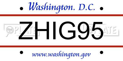 ZHIG95 District Of Columbia License Plate