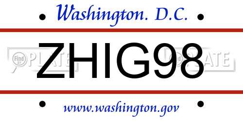 ZHIG98 District Of Columbia License Plate