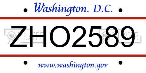 ZHO2589 District Of Columbia License Plate