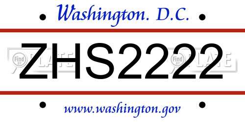 ZHS2222 District Of Columbia License Plate