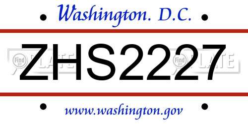 ZHS2227 District Of Columbia License Plate