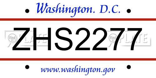 ZHS2277 District Of Columbia License Plate