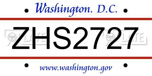 ZHS2727 District Of Columbia License Plate