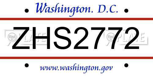 ZHS2772 District Of Columbia License Plate