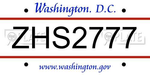 ZHS2777 District Of Columbia License Plate