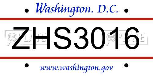 ZHS3016 District Of Columbia License Plate