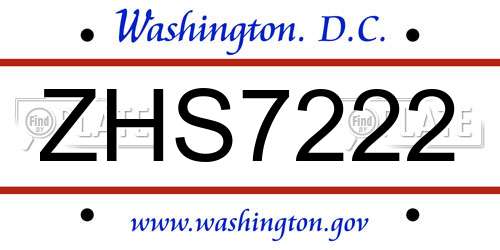 ZHS7222 District Of Columbia License Plate