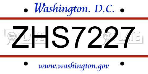 ZHS7227 District Of Columbia License Plate