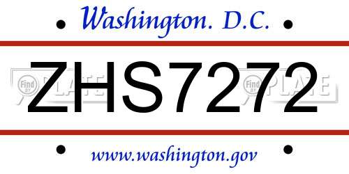 ZHS7272 District Of Columbia License Plate