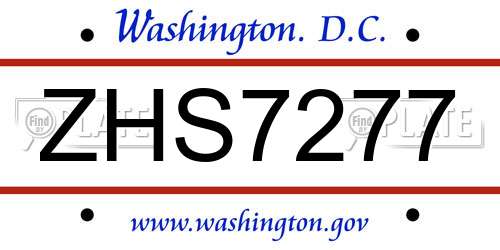 ZHS7277 District Of Columbia License Plate
