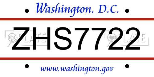 ZHS7722 District Of Columbia License Plate