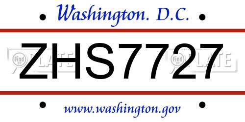 ZHS7727 District Of Columbia License Plate