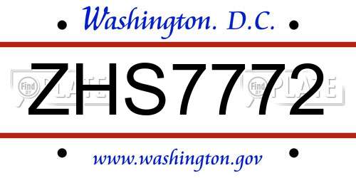 ZHS7772 District Of Columbia License Plate