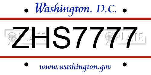 ZHS7777 District Of Columbia License Plate