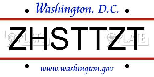 ZHSTTZT District Of Columbia License Plate