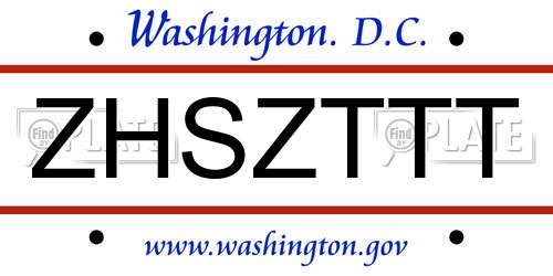 ZHSZTTT District Of Columbia License Plate