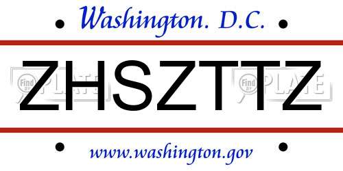ZHSZTTZ District Of Columbia License Plate