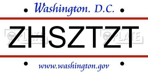 ZHSZTZT District Of Columbia License Plate