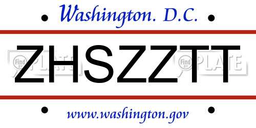 ZHSZZTT District Of Columbia License Plate