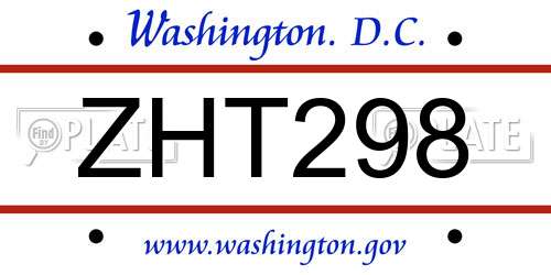 ZHT298 District Of Columbia License Plate