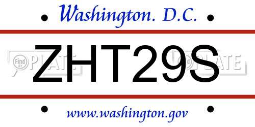 ZHT29S District Of Columbia License Plate