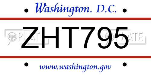 ZHT795 District Of Columbia License Plate