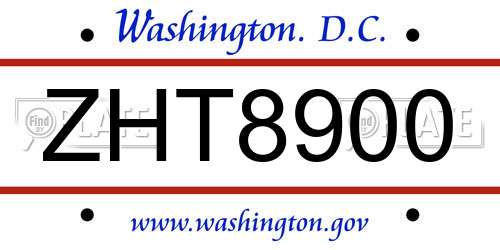 ZHT8900 District Of Columbia License Plate