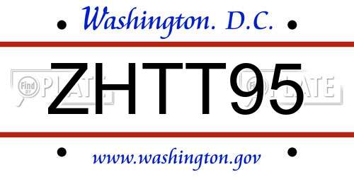 ZHTT95 District Of Columbia License Plate