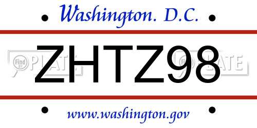 ZHTZ98 District Of Columbia License Plate