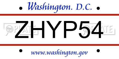 ZHYP54 District Of Columbia License Plate