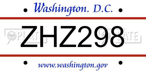 ZHZ298 District Of Columbia License Plate