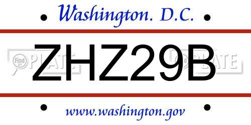 ZHZ29B District Of Columbia License Plate