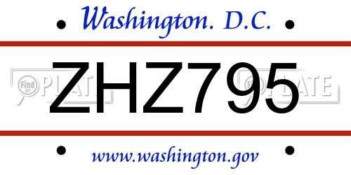 ZHZ795 District Of Columbia License Plate