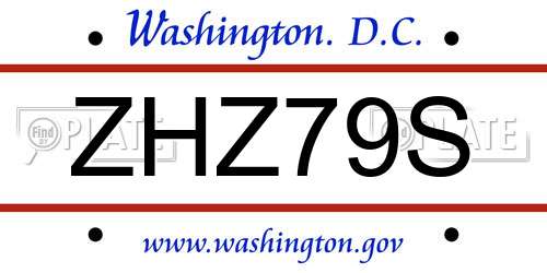 ZHZ79S District Of Columbia License Plate
