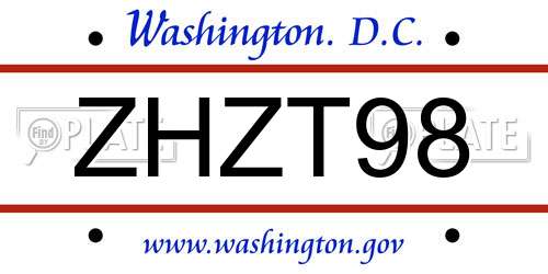 ZHZT98 District Of Columbia License Plate