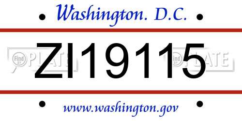 ZI19115 District Of Columbia License Plate